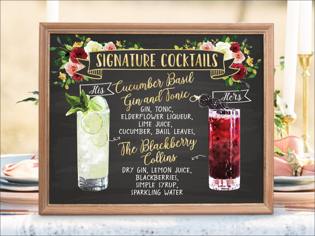 Digital Printable Wedding Bar Menu Sign Botanical Signature Etsy