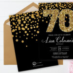 DIY 70th Birthday Confetti Invitation Printable Template Black Gold