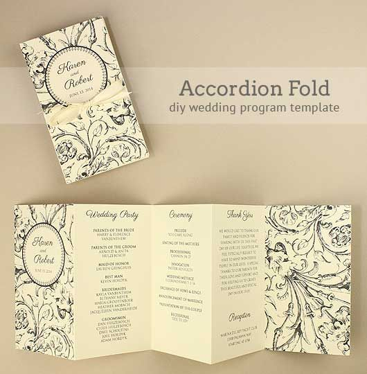 DIY Accordion Wedding Program Printable Wedding Program Template Diy 