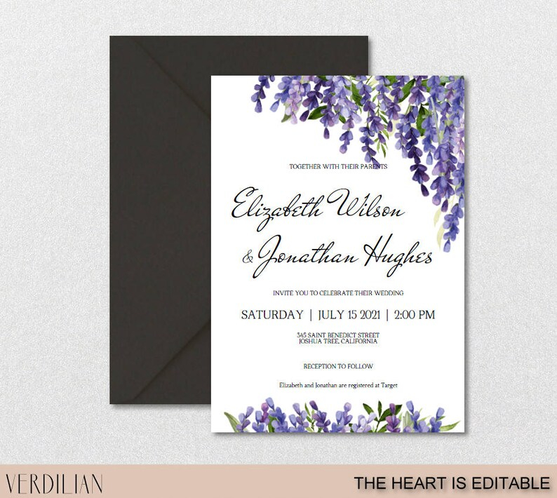 DIY Lavender Wedding Invitation Template Suite purple Floral Etsy