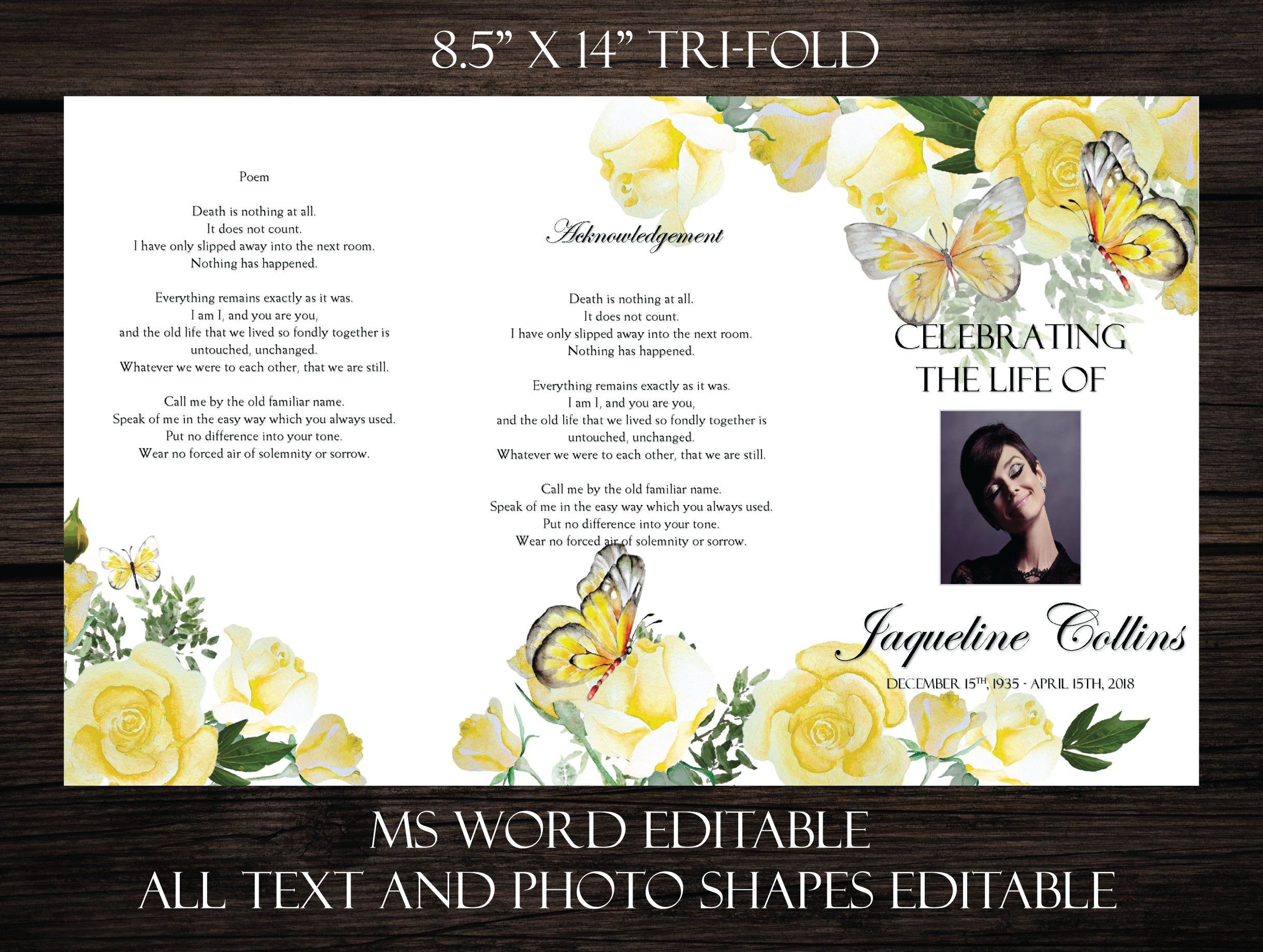 DIY Printable 8 5x14 Tri Fold Funeral Program Memorial Program