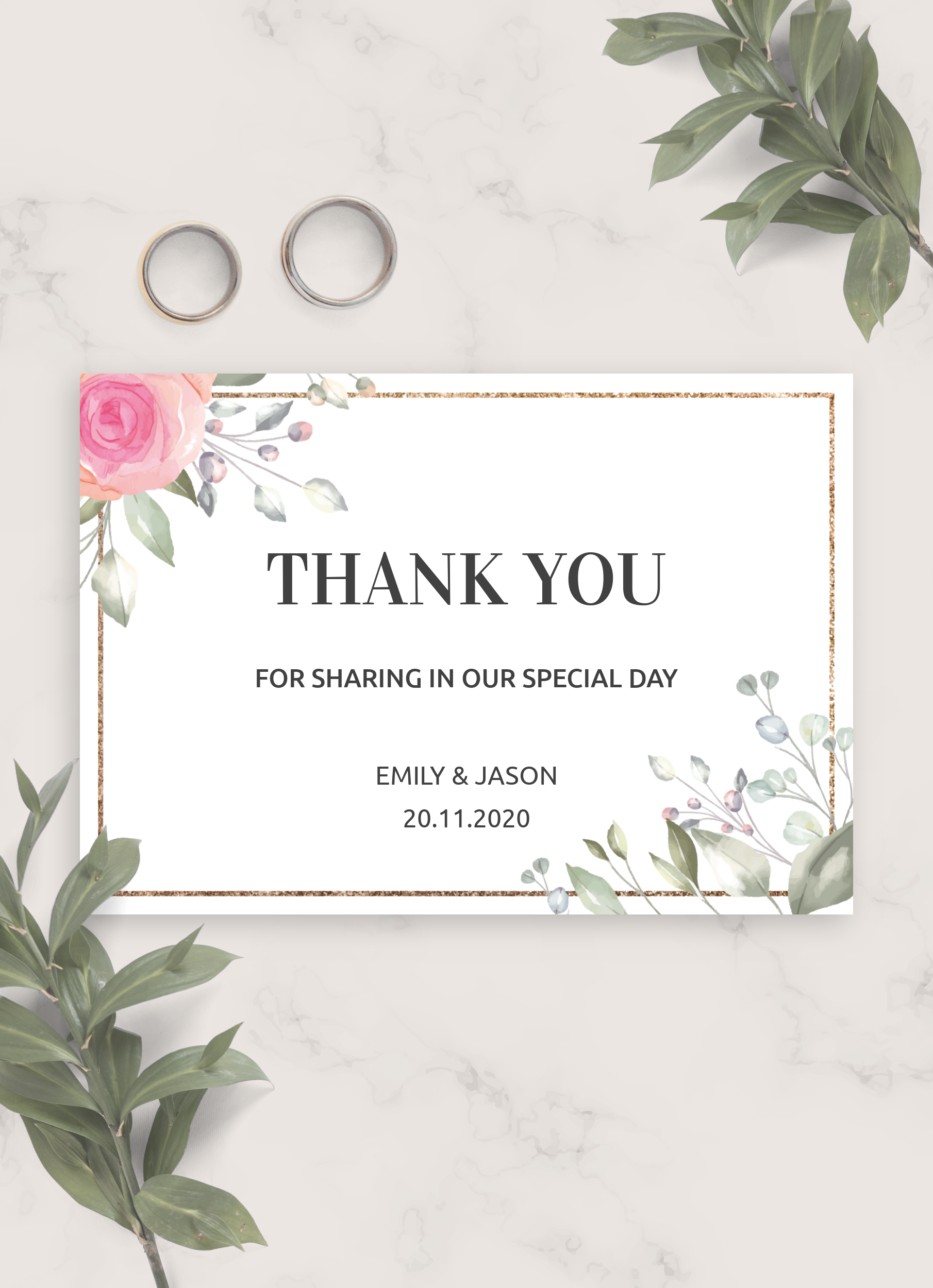 Download Printable Floral Elegant Wedding Thank You Card PDF