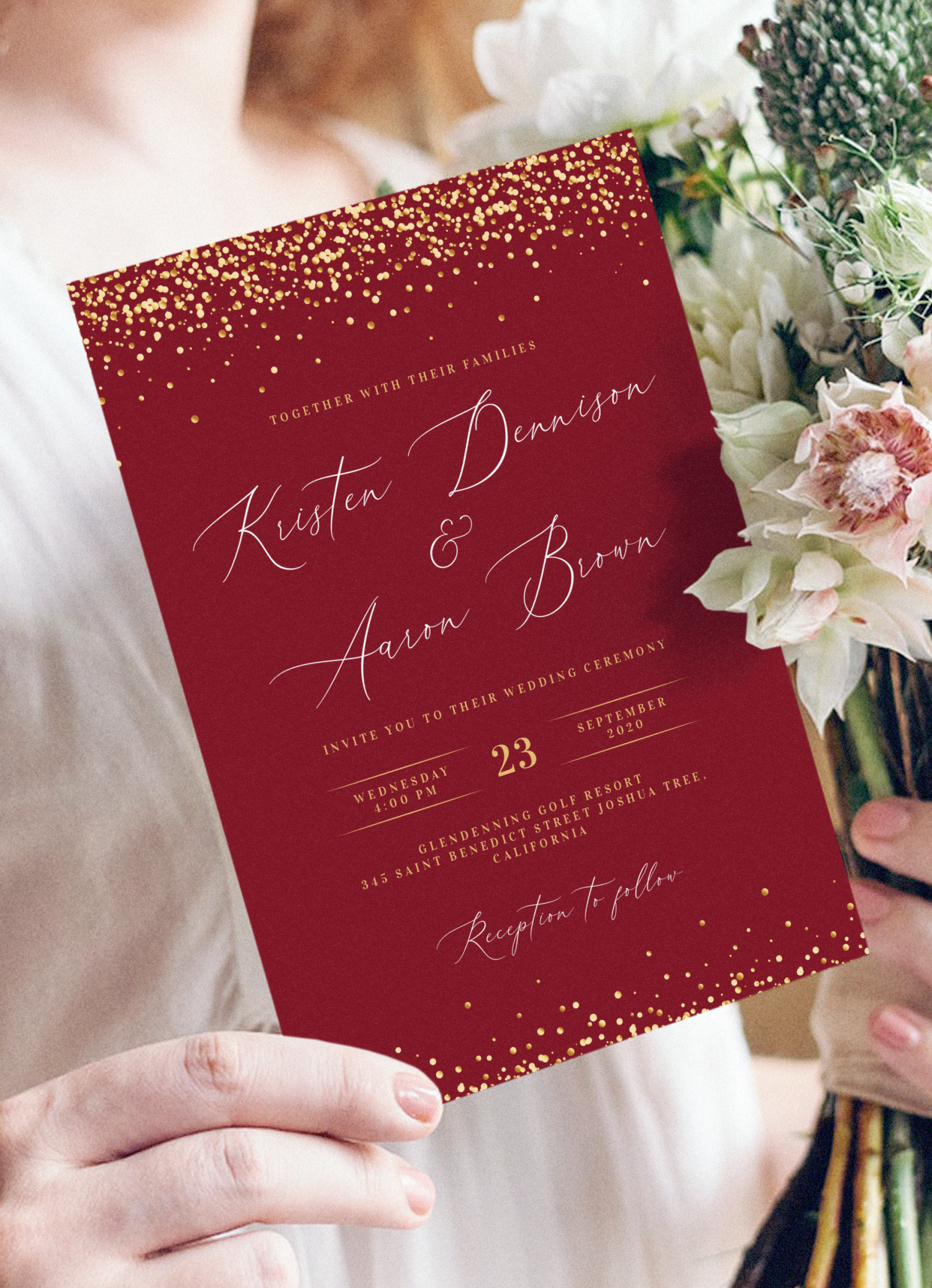 Download Printable Gold And Burgundy Wedding Invitation PDF