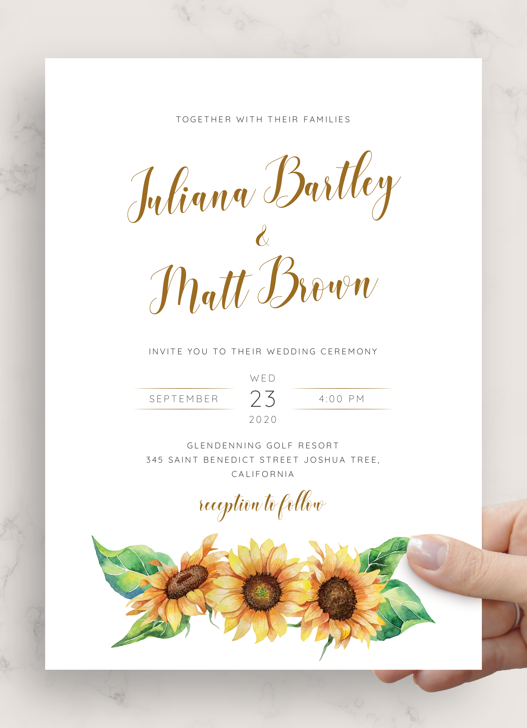 Download Printable Simple Sunflower Wedding Invitation Suite PDF