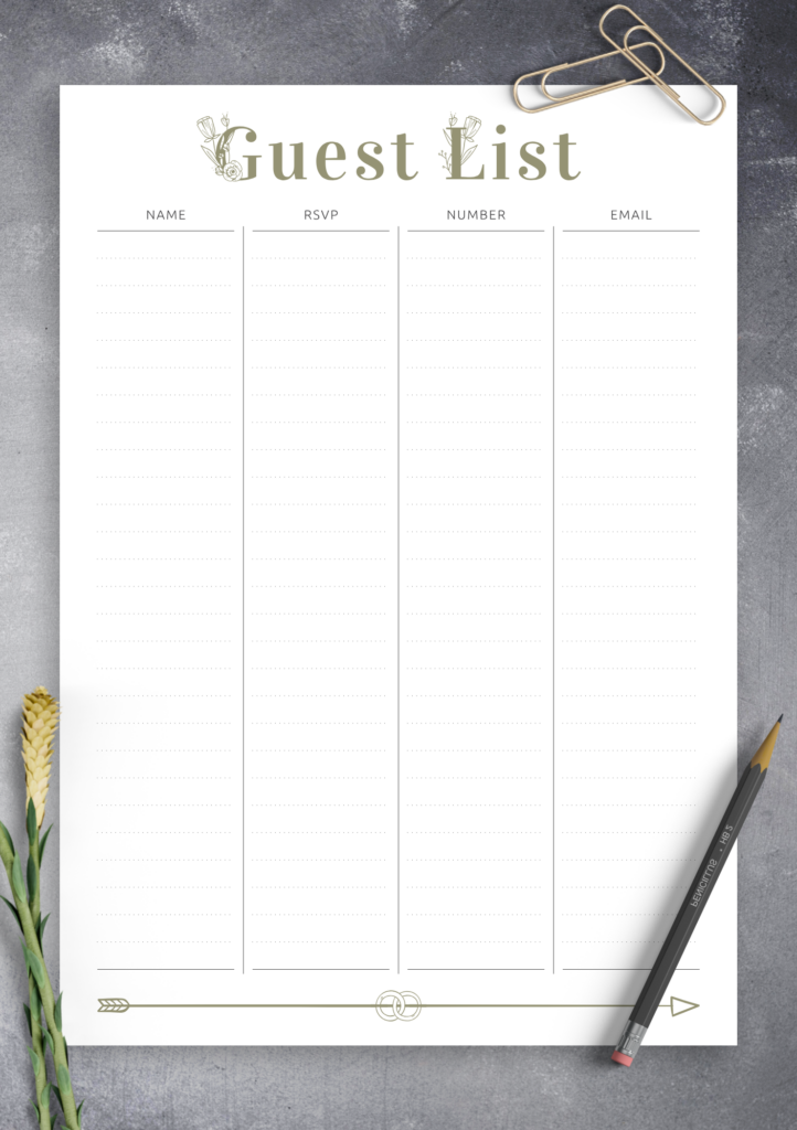 Download Printable Wedding Guest List Amour Arrow PDF