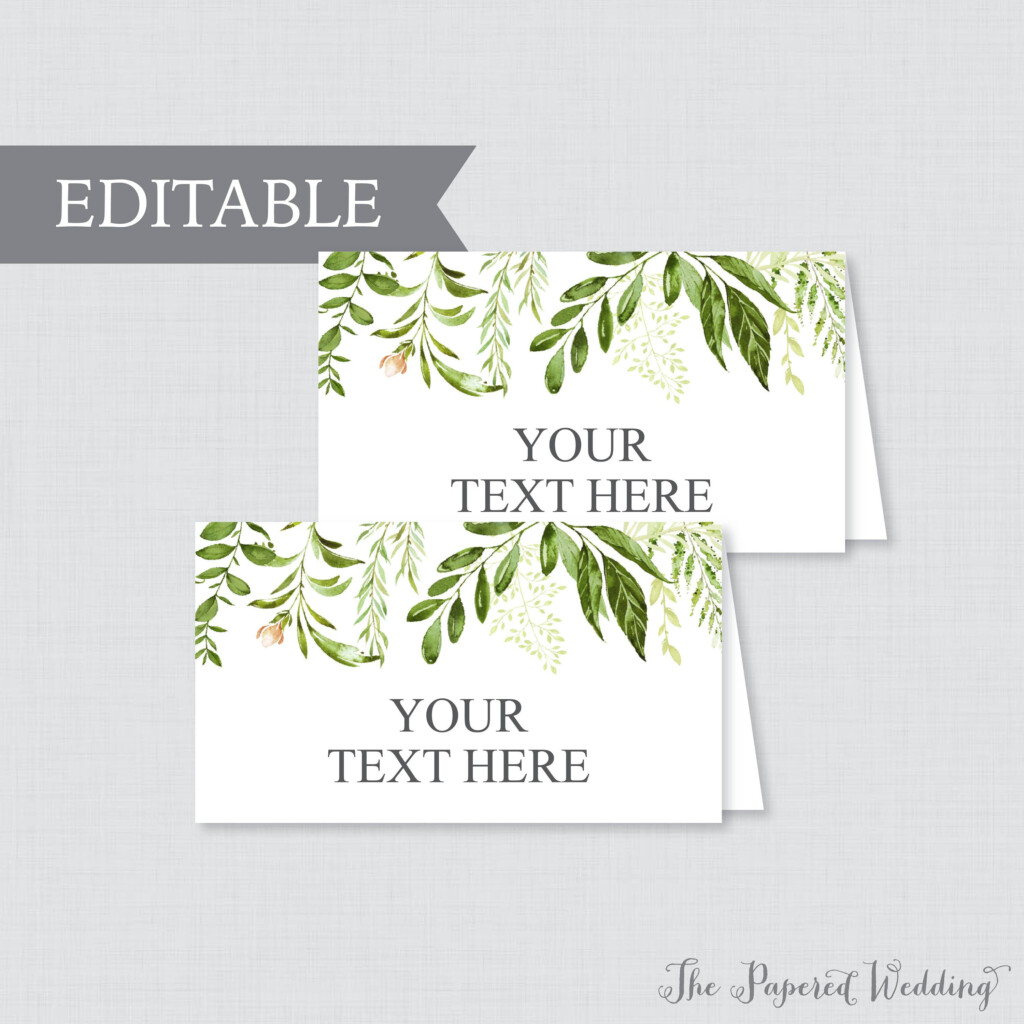 EDITABLE Tent Cards Printable Green Wedding Tent Cards Greenery 