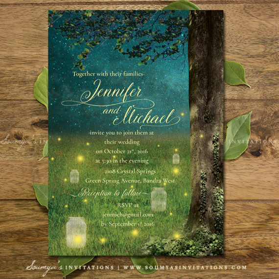 Enchanted Forest Wedding Invitation Set Garden Lights Mason Jar 