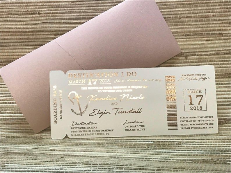 Foil Boarding Pass Invite Beach Wedding Invitation Etsy In 2020 