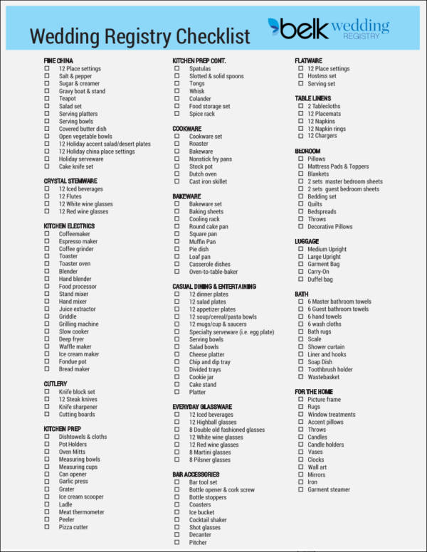 FREE 18 Wedding Registry Checklists In PDF Google Docs Pages MS Word