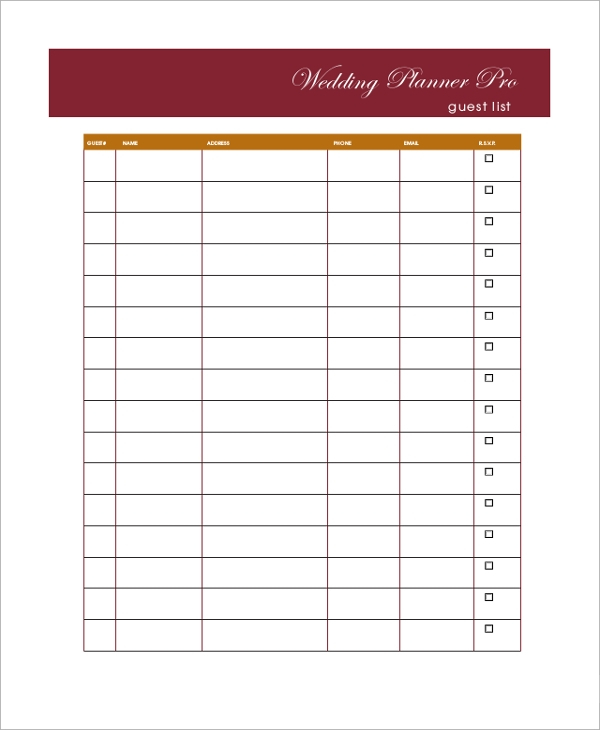 FREE 7 Sample Wedding Guest Lists In PDF MS Word Excel