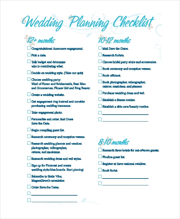 FREE 8 Sample Wedding Planning Checklists In PDF MS Word Pages 