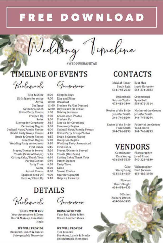 FREE Customizable Wedding Day Timeline Word Doc Template Wedding 