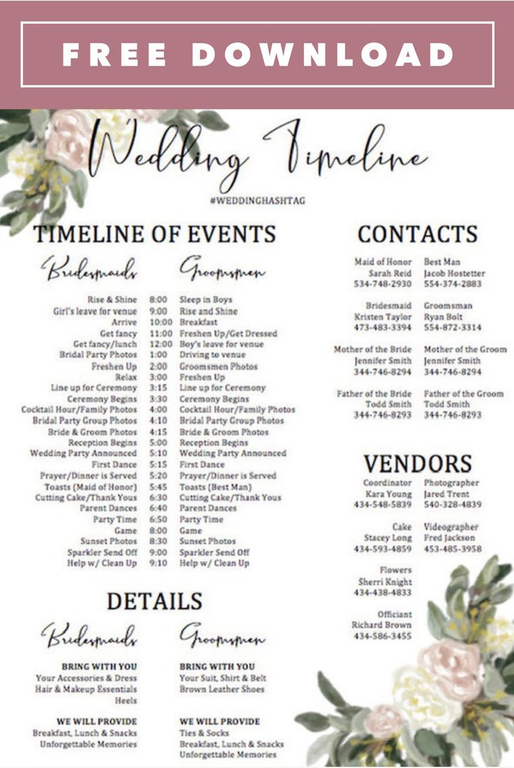 FREE Customizable Wedding Day Timeline Word Doc Template Wedding