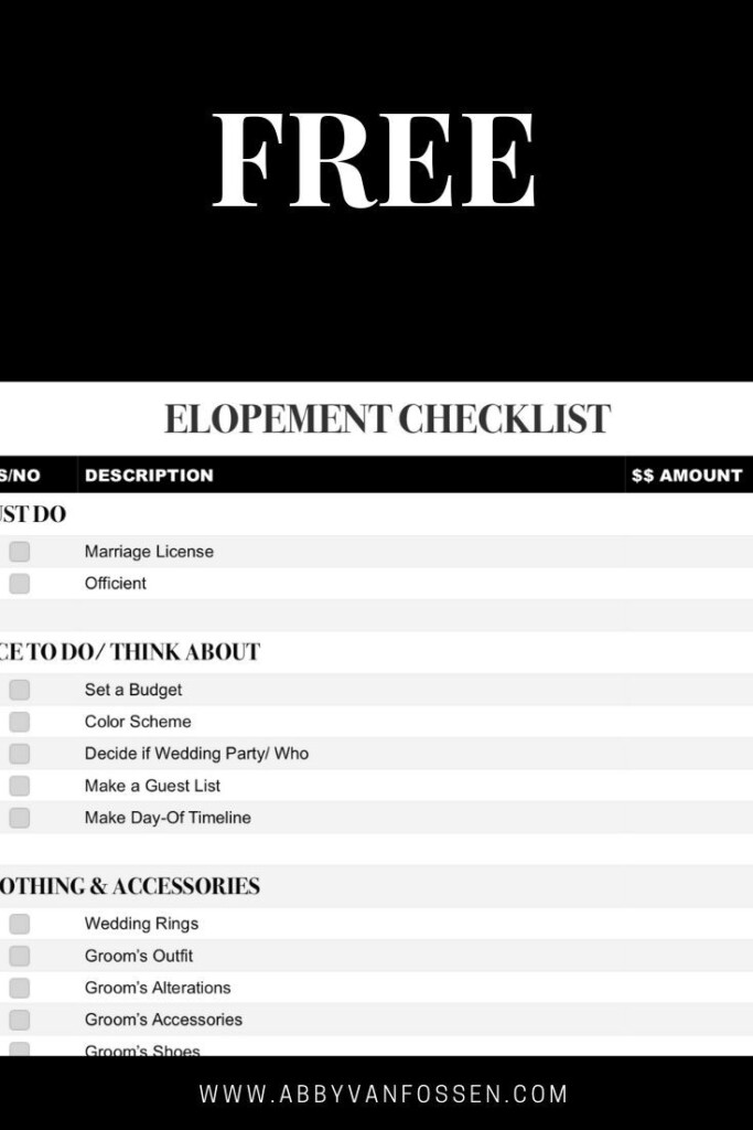 Free Elopement Small Wedding Checklist Printable Checklist To Help 