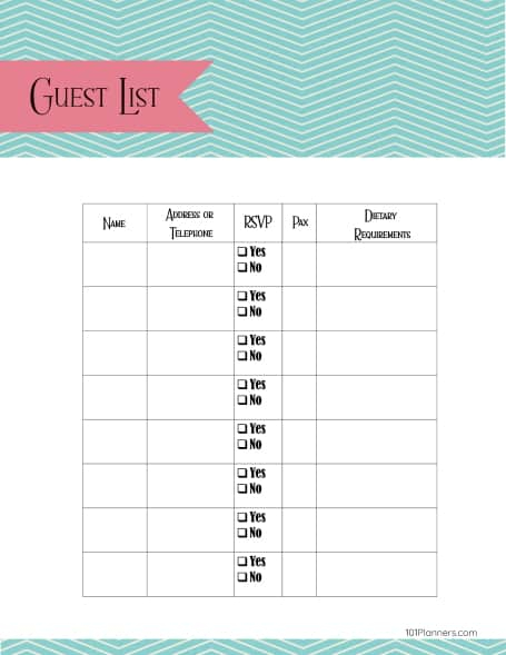 FREE Printable Guest List Template Customize Online
