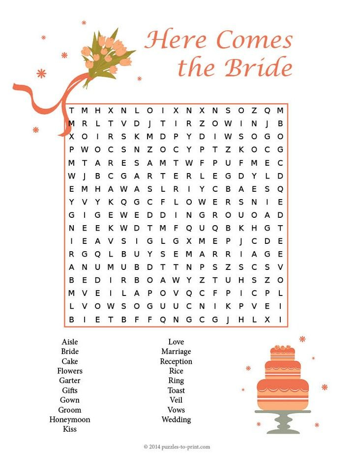 Free Printable Wedding Word Search Wedding Games Bride Shower 