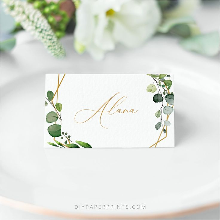 Greenery Place Cards Wedding Templates Printable Guest Name Etsy In 