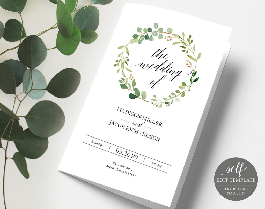 Greenery Wedding Program Template TRY BEFORE You BUY Wedding Ceremony 