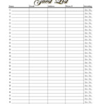Guest List Event Planning Printable Wedding Guest List Template