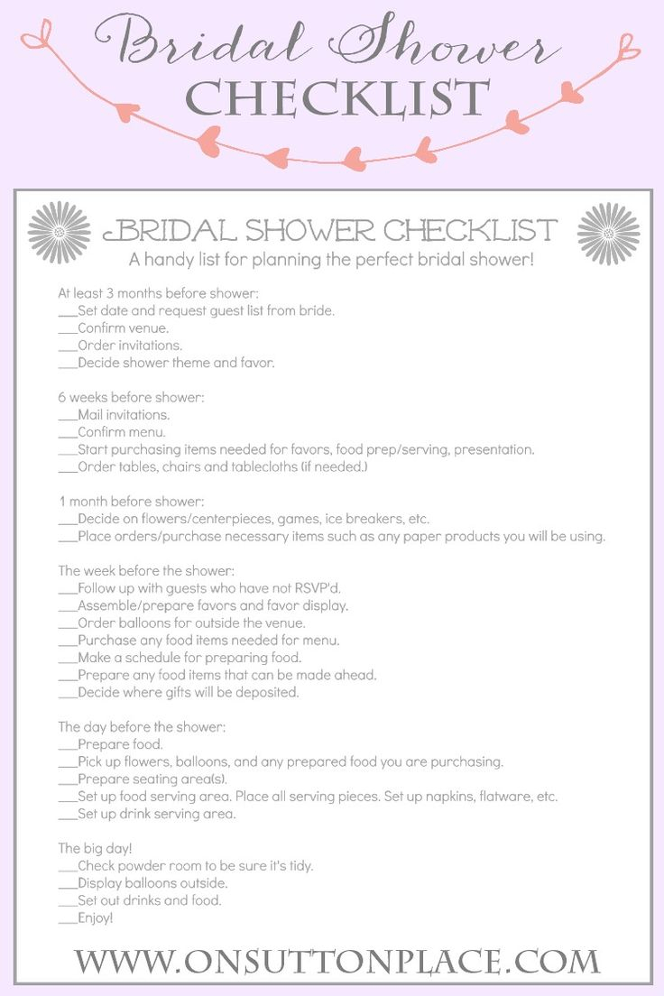 Handy Printable Checklist To Help Plan The Perfect Bridal Shower From 