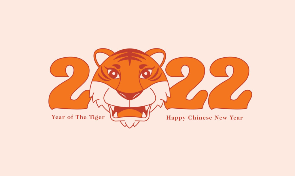 Happy Chinese New Year 2022 Symbolic Tiger Head On 2022 Lunar Calendar 