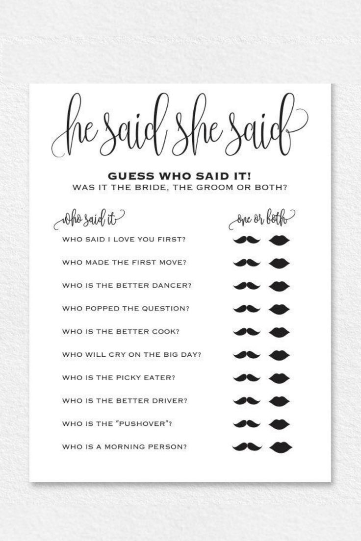 He Said She Said Bridal Shower Game Wedding Shower Ideas Bridal 