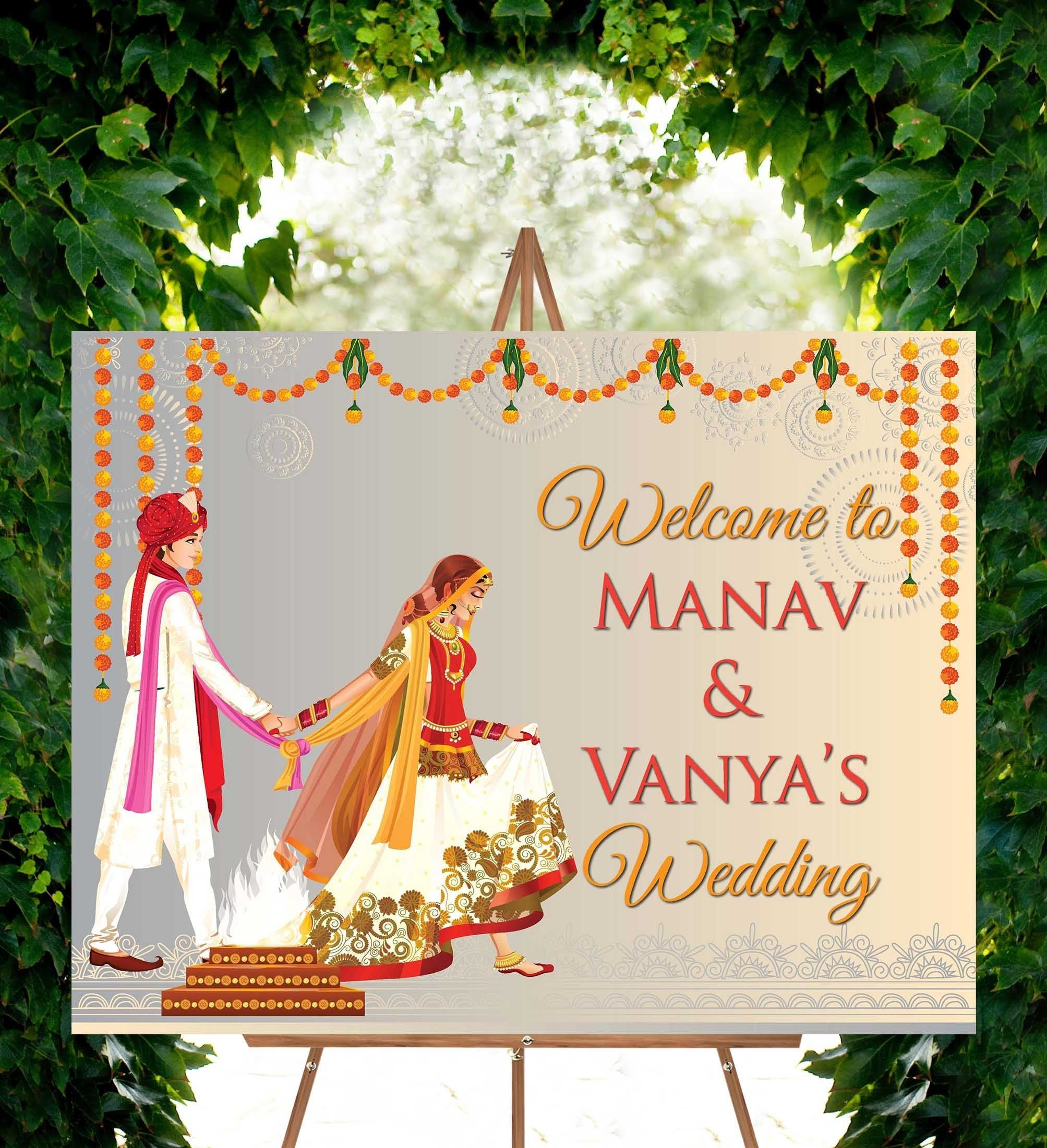 Hindu Wedding Welcome Sign Indian Wedding Reception Sign Etsy In 2021