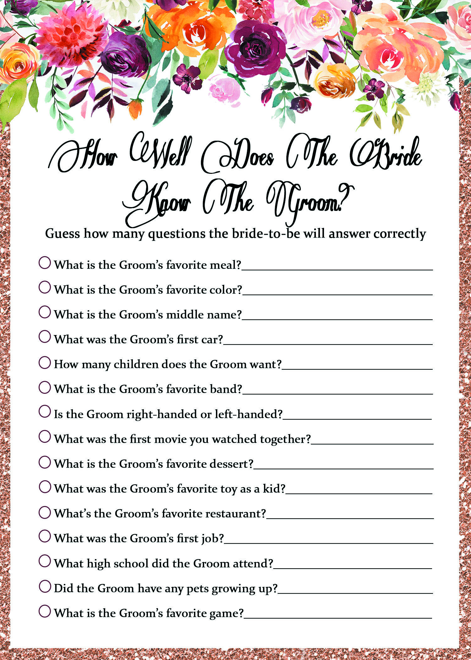 How Well Does The Bride Know The Groom Game Bridal Shower Planning 