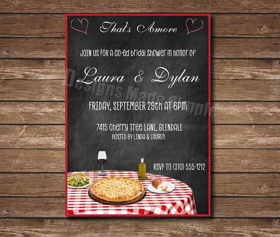 Italian Dinner Pizza Themed Bridal Shower Invite Printable Etsy In 