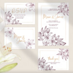 Lilies Wedding Invitation Template Floral Printable Cards By Paw Studio