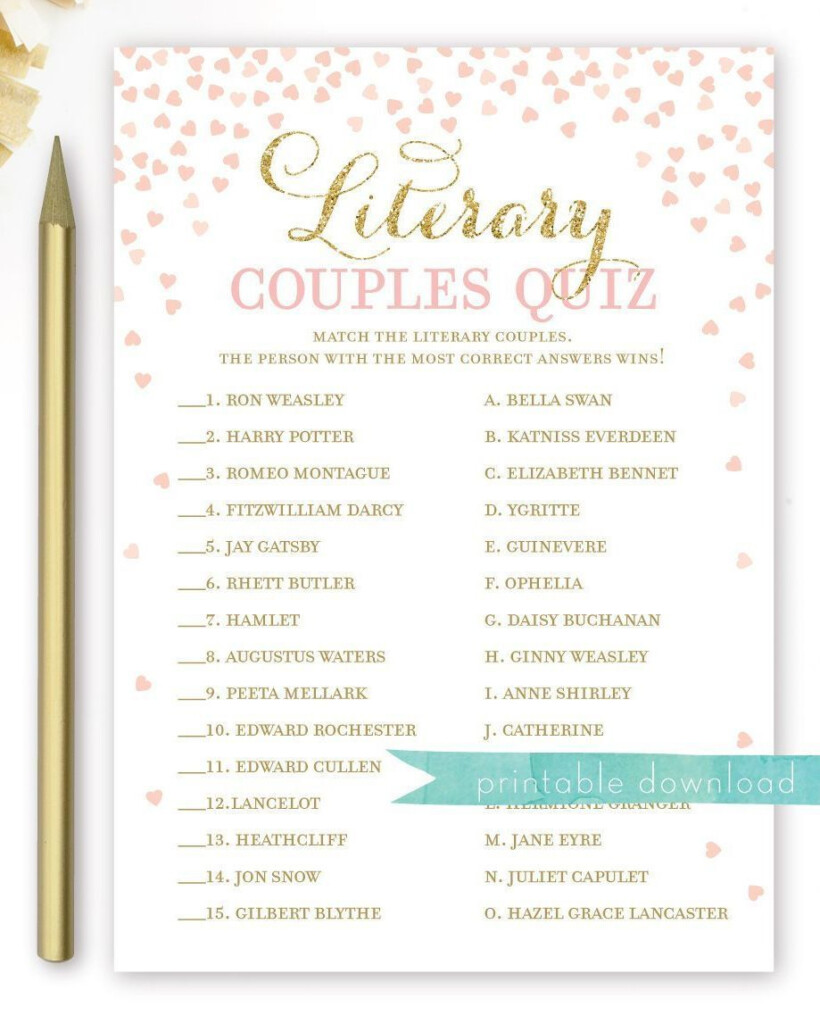 Literary Couples Quiz Famous Couples Bridal Shower Game Literary 