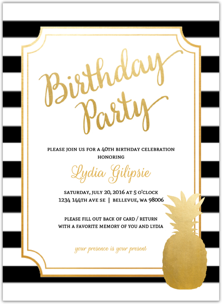 Modern Chic Pineapple 40th Birthday Party Invitation 40th Birthday 