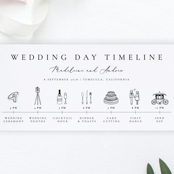 Modern Wedding Day Timeline Card Template Simple Wedding Itinerary 