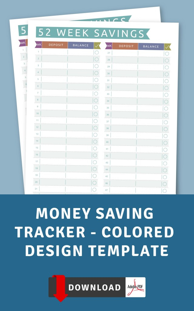 Money Saving Tracker Colored Design Template Printable PDF
