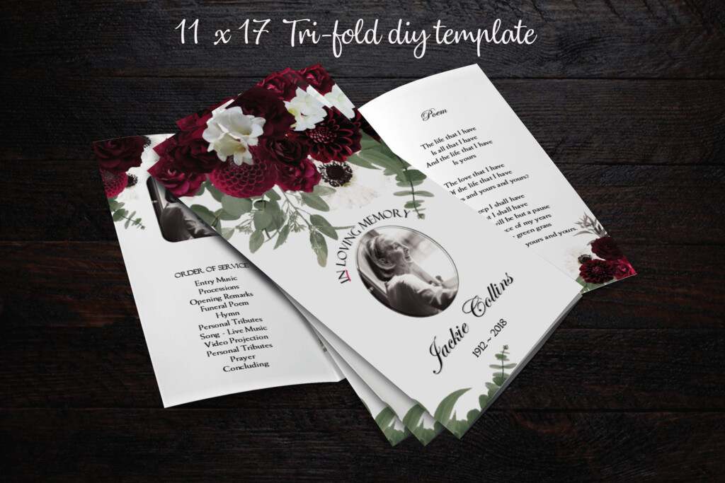 Printable 11 X 17 Tri Fold Memorial Program Printable Funeral Program 