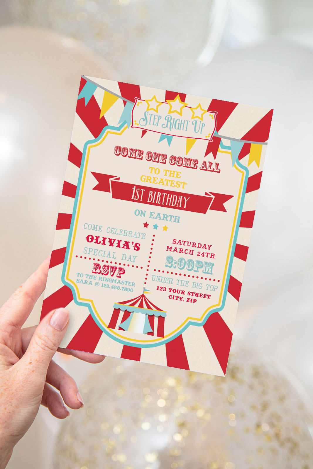 Printable Circus Carnival Invitation Dark Red Anna Ivey