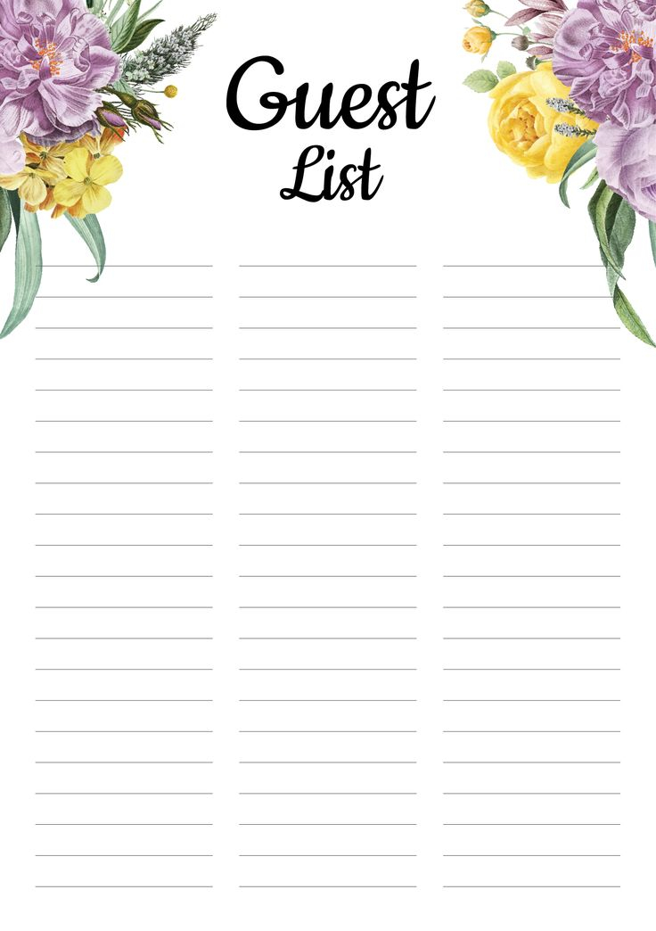 Printable Floral Guest List PDF Download Wedding Guest List Template