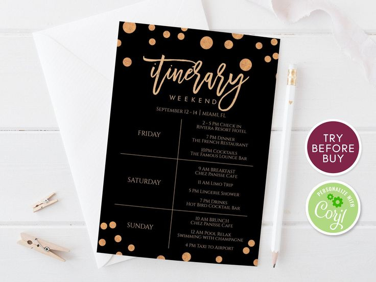 Printable Itinerary Template Editable Weekend Itinerary Etsy In 2021 