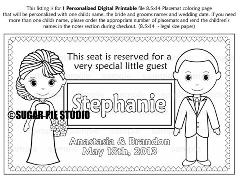 PRINTABLE Personalized Wedding Favor Placemat Childrens Etsy