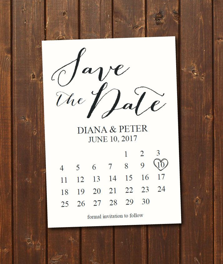 Printable Save The Date Calendar Postcard Template Instant Download