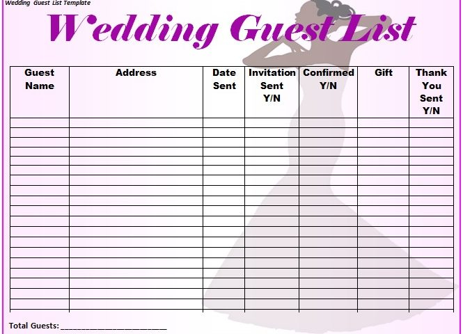 Printable Wedding Guest List Templates 17 Free Spreadsheet Download