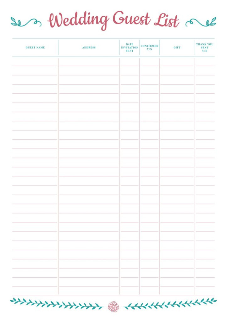 Printable Wedding Guest List With Gift Section PDF Download Guest 