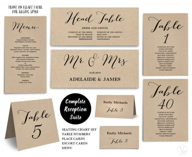 Printable Wedding Seating Chart Template PLUS Table Numbers Menu 