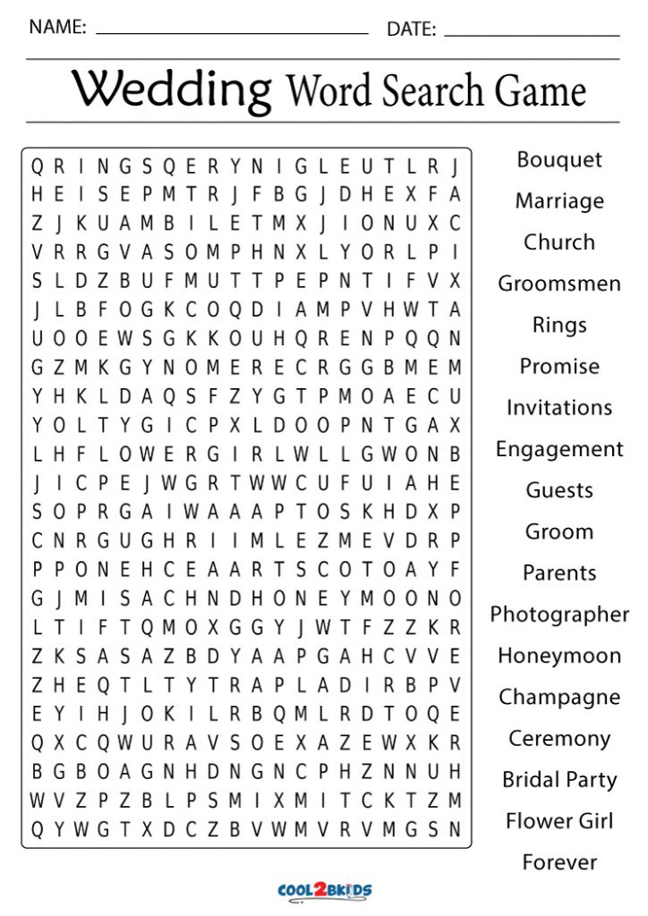 Printable Wedding Word Search Cool2bKids