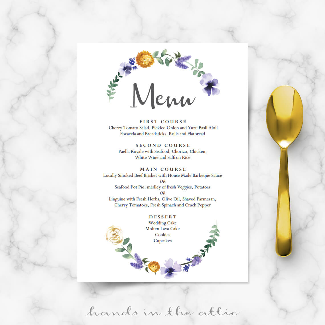 Purple Floral Wedding Buffet Menu Template Wedding Menu Cards Hands 