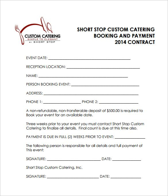 Reception Catering Contract PDF Free Download Wedding Catering