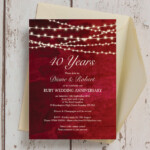 Red Fairy Lights 40th Ruby Wedding Anniversary Invitation From 1 20 Each