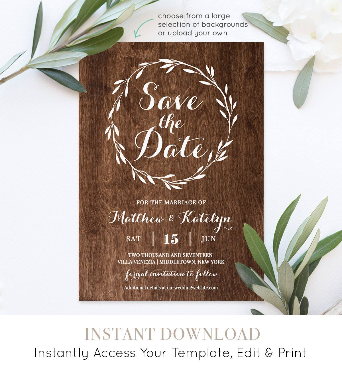 Rustic Save The Date Template Instant Download DIY Kraft Printable