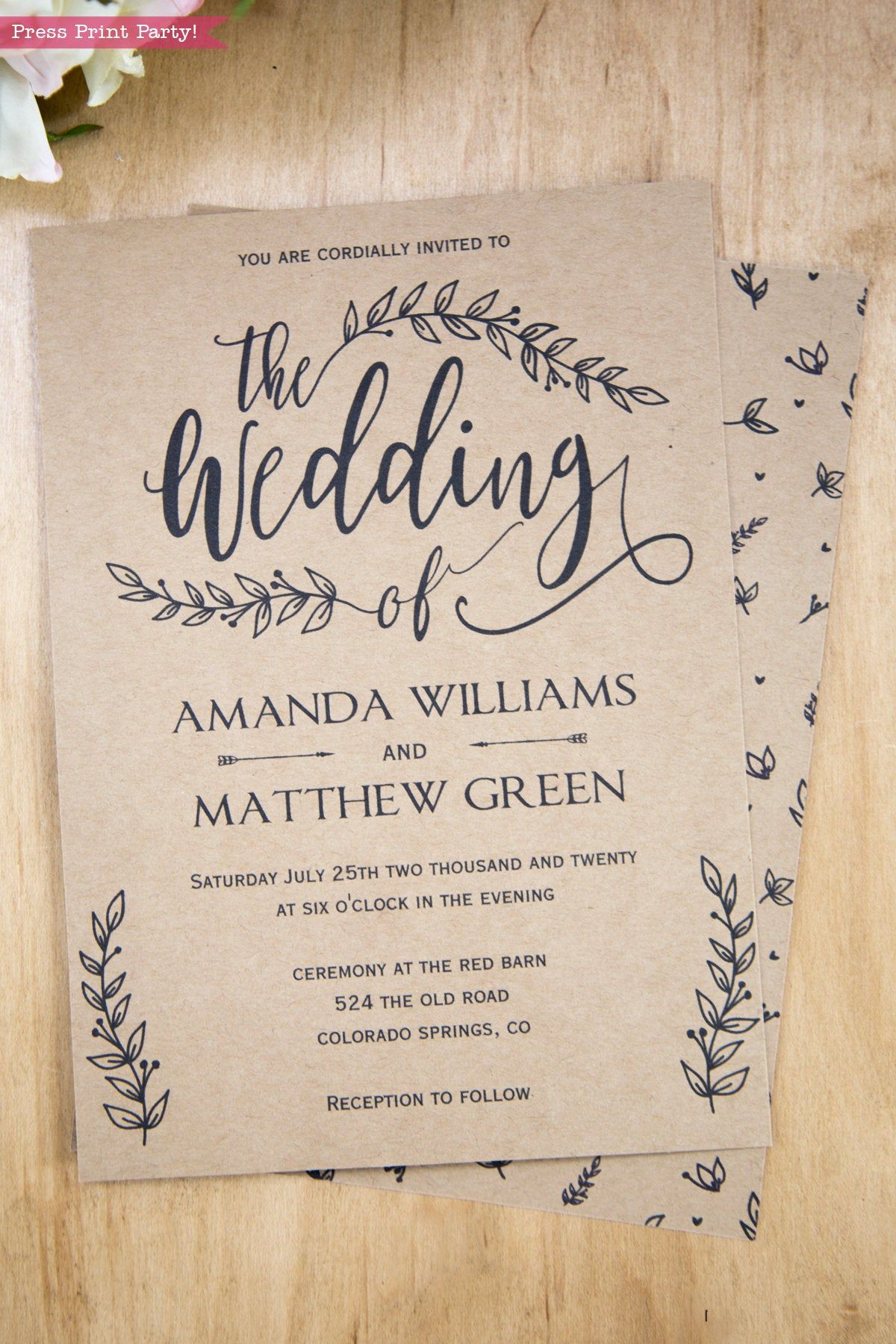 Rustic Wedding Invitation Template Printable Set Wedding Invitation