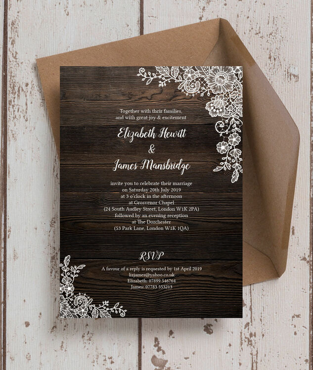 Rustic Wood Lace Wedding Invitation From 1 00 Each